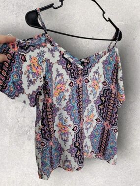 Design Lab Women's Cold-Shoulder Colorful Blouse Size XS